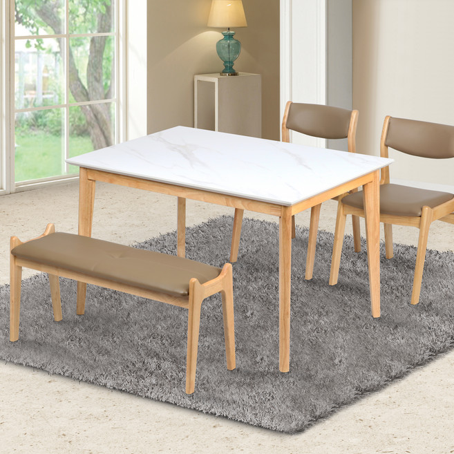 도리퍼니처 오리온 세라믹 원목 4인용 식탁 + 의자 2p + 벤치 세트 방문설치, 화이트 내추럴, 일반 2 + 벤치 1