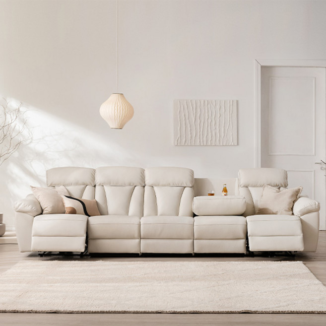 삼익가구 크루즈 USB 6인용 전동 리클라이너 양방향 가죽소파 방문설치, 아이보리