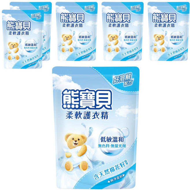 Snuggle 熊寶貝 衣物柔軟精 補充包 純淨溫和, 1.84L, 6包