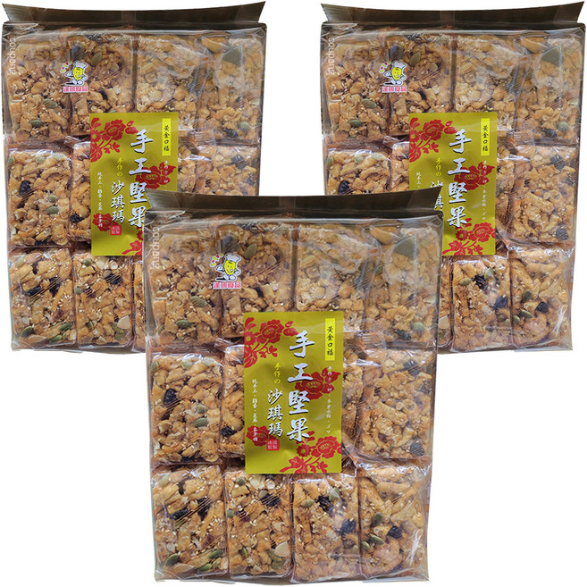 逢國食品 黃金口福 堅果黑糖沙琪瑪 蛋奶素, 420g, 3袋