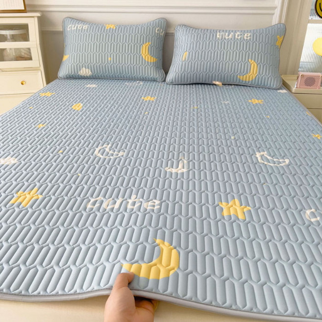 블루무역 시원한 아이스 라텍스 냉감패드 세트, 그레이, 쿨매트+쿨베개커버 세트