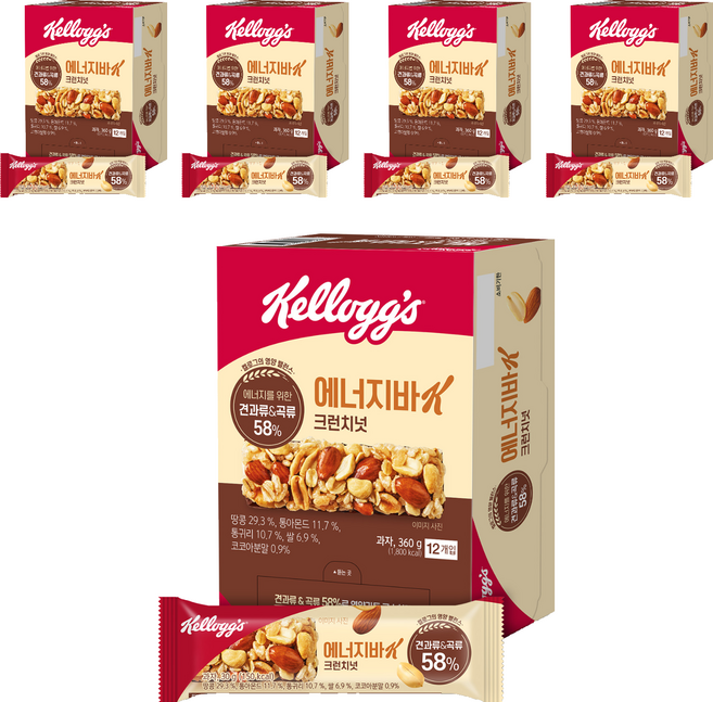 켈로그 에너지바K 크런치넛, 360g, 5개