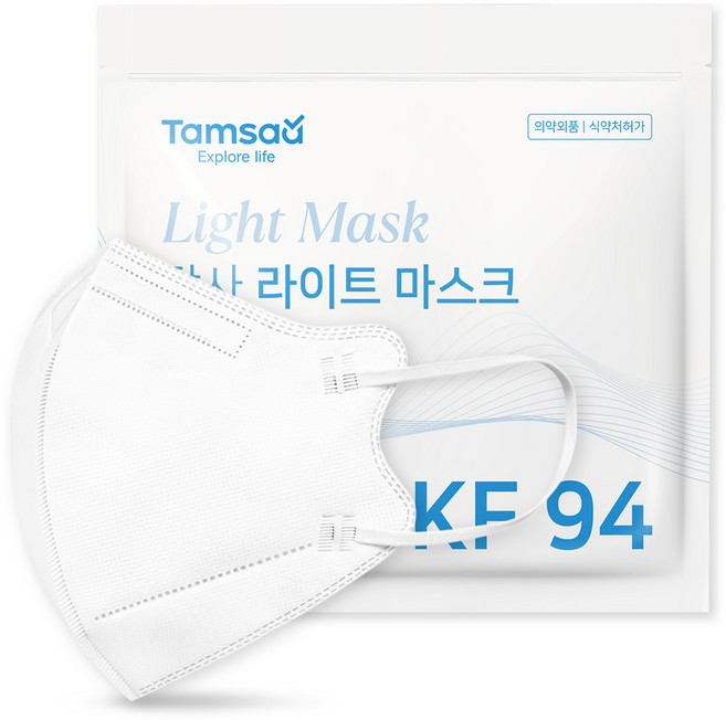 탐사 라이트 KF94 새부리형 보건마스크 대형 지퍼백, 화이트, 1개, 25개입