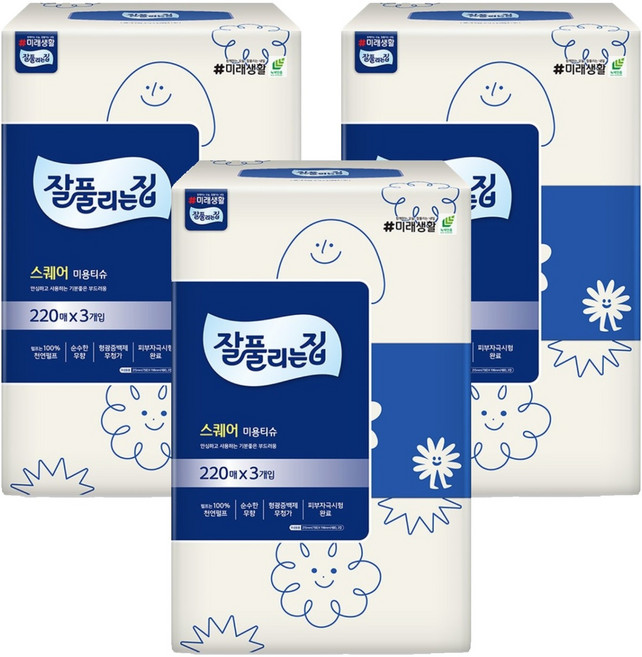 잘풀리는집 천연펄프 미용티슈 2겹, 9개, 220매