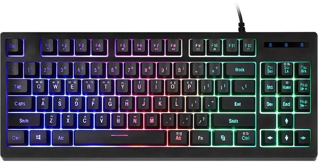 앱코 HACKER 텐키리스 레인보우 LED 게이밍 멤브레인 유선 키보드, 혼합색상, K150