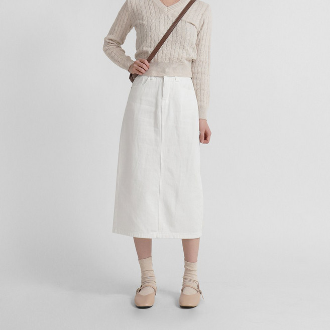 Cotton Closet 女款透氣高腰棉質後開衩長裙