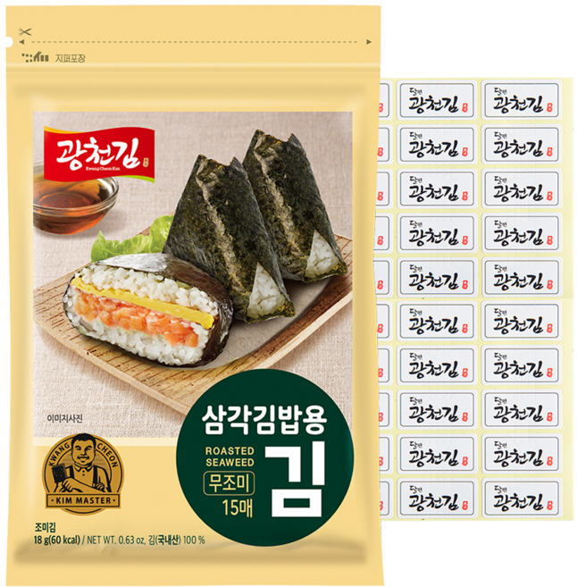 광천김 삼각김밥용김 무조미, 18g, 3개