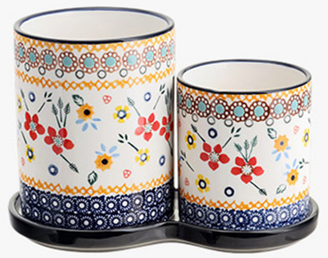 프라카 폴란드풍 도자기 수저통 3p 세트, 플라워가든, 1세트