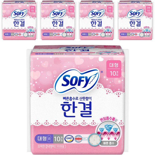 쏘피 한결 생리대 날개형, 대형, 10개입, 5개