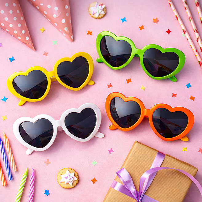 파티쇼 하트 안경 4종 세트, 오렌지, 옐로우, 화이트, 그린, 1세트