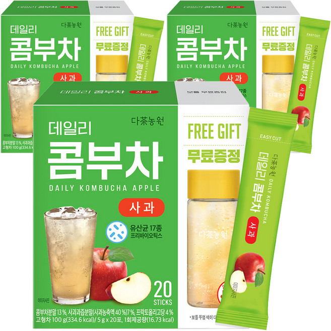 Danongwon 每日康普茶隨身包 蘋果口味, 5g, 20條, 3盒