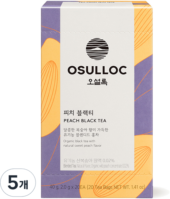 오설록 피치 블랙티 티백, 2g, 20개입, 5개