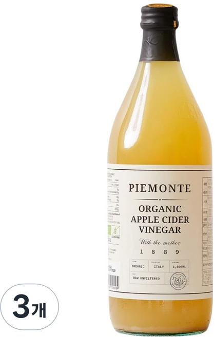 피에몬테 유기농 애플 사이다 식초, 3개, 1L - 쿠팡