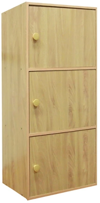 USEFUL DESIGN 悠室屋 三層門櫃 塑合板+五金螺絲 DIY組裝, 木紋色, 1個