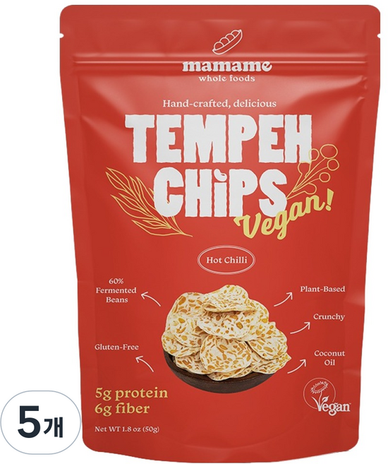 mamame Tempeh辣味紅辣椒堅果脆片, 5個, 50g