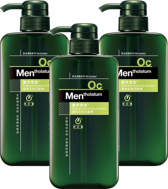 MENTHOLATUM 曼秀雷敦 男士頭皮去味洗髮精 無添加矽靈 含Isopropylmethylphenol成分 淡淡檸檬草香, 550ml, 3瓶
