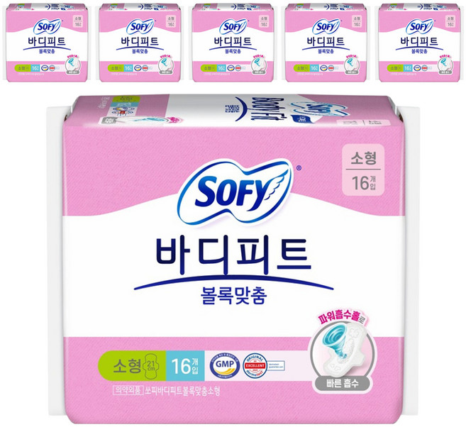 바디피트 볼록맞춤 생리대 날개형, 소형, 16개입, 6개