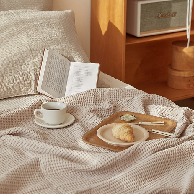 maatila 柔軟莫代爾鬆餅格紋薄被, 燕麥色