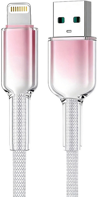 樂樂 冰晶頭蘋果快充充電線 USB to Lightning, 灰白粉, 1個, 100cm
