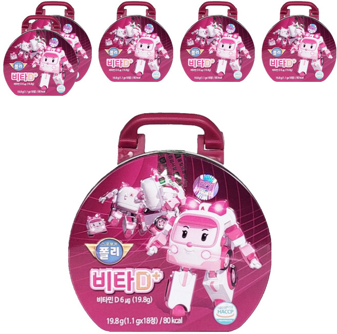로보카폴리 유아용 비타D플러스 철캔 가방 복숭아맛 엠버 19.8g, 18정, 6개
