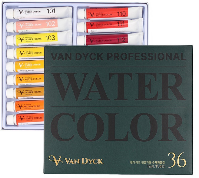 반다이크 전문가용 수채화물감 세트, 12ml, 36색