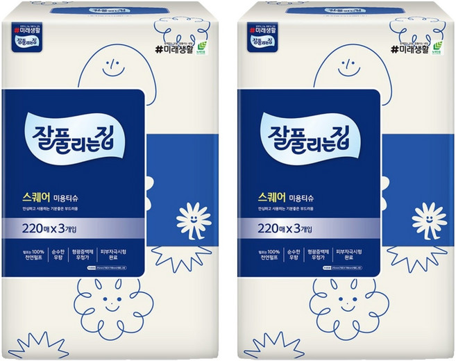 잘풀리는집 천연펄프 미용티슈 2겹, 6개, 220매