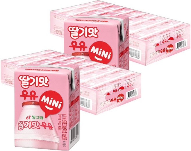 Binggrae 迷你草莓牛奶, 120ml, 48入