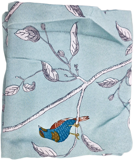 小銅板 遮光窗簾 田園小鳥 2入組, 天藍色