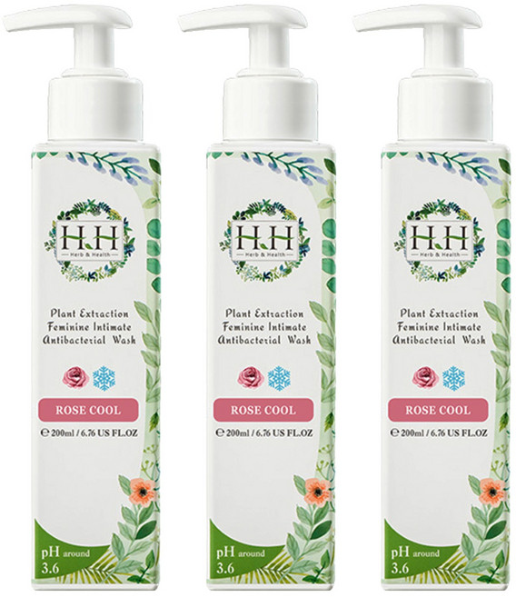 HH 草本新淨界 私密植萃抗菌潔淨露 沁涼玫瑰, 200ml, 3瓶