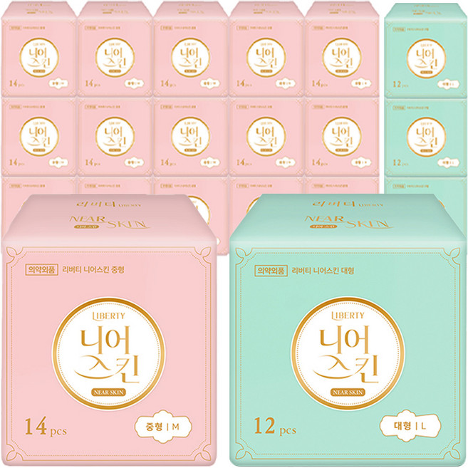 리버티 니어스킨 생리대 중형 날개형 14p x 4팩 + 대형 날개형 12P 세트, 68개입, 4세트