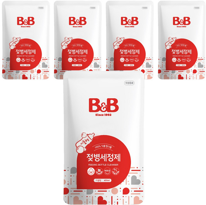 비앤비 젖병세정제 거품형 리필, 400ml, 5개
