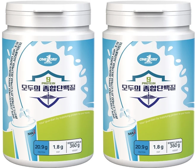 원데이뉴트리션 모두의 종합 단백질 쉐이크 9종 동물성 식물성 복합 프로틴 파우더, 360g, 2개 - 쿠팡