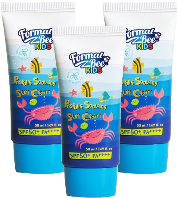 포멀비 키즈 유아 프로폴리스 수딩 아기 선크림 SPF50+ PA++++, 50ml, 3개