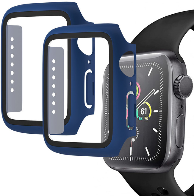 디지지 애플워치 풀커버 강화유리 액정보호 케이스 2p, 네이비, 2개
