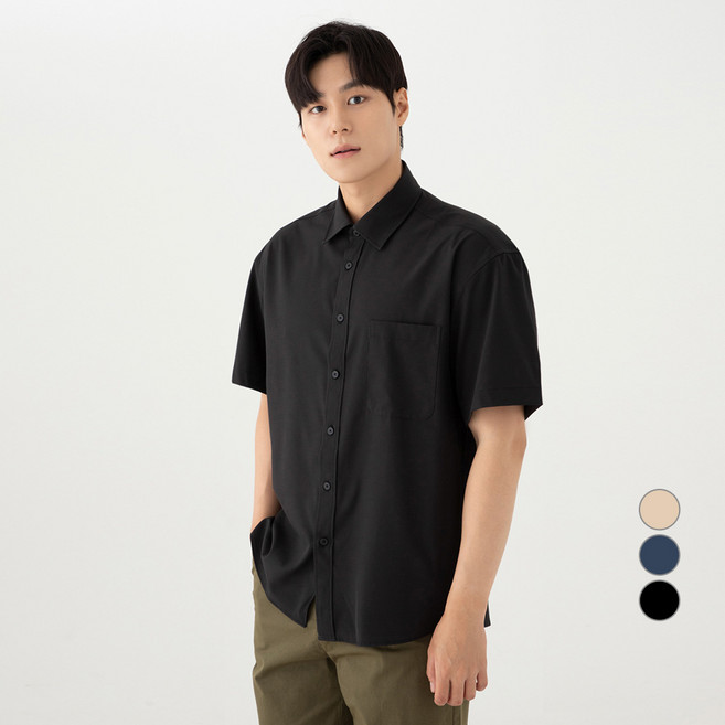 캐럿 남성용 폴리 썸머 오버핏 반팔 셔츠