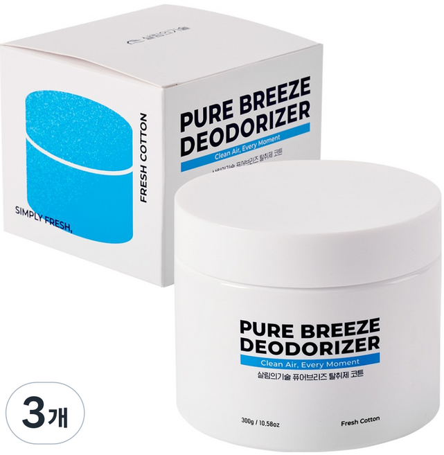 살림의기술 퓨어브리즈 탈취제 코튼, 300g, 3개
