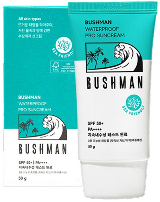 부쉬맨 워터프루프 프로 선크림 SPF50+ PA++++, 50g, 1개