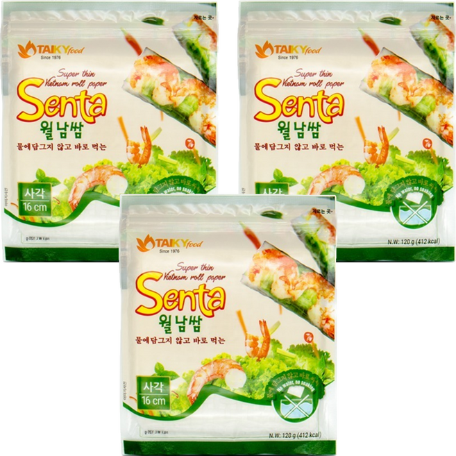 타이키 물없이 싸먹는 월남쌈 사각 16cm, 3개, 120g