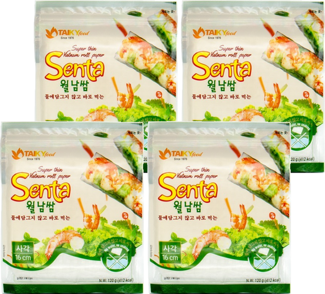 타이키 물없이 싸먹는 월남쌈 사각 16cm, 4개, 120g