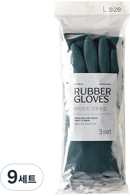 모던하우스 모던 와이드핏 고무장갑 양손착용 3P세트, 그린, 대(L), 9세트