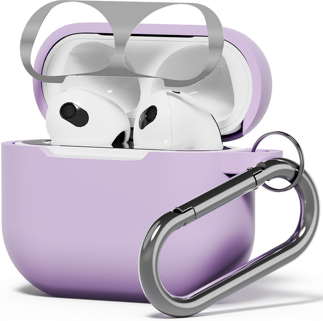 누아트 스무디 실리콘케이스 + 메탈 철가루 방지스티커(랜덤발송), 에어팟3세대, 라일락퍼플, 1개