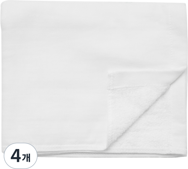 JAJU 거즈 경량 세면타월 30g 40수 면사, 화이트, 4개