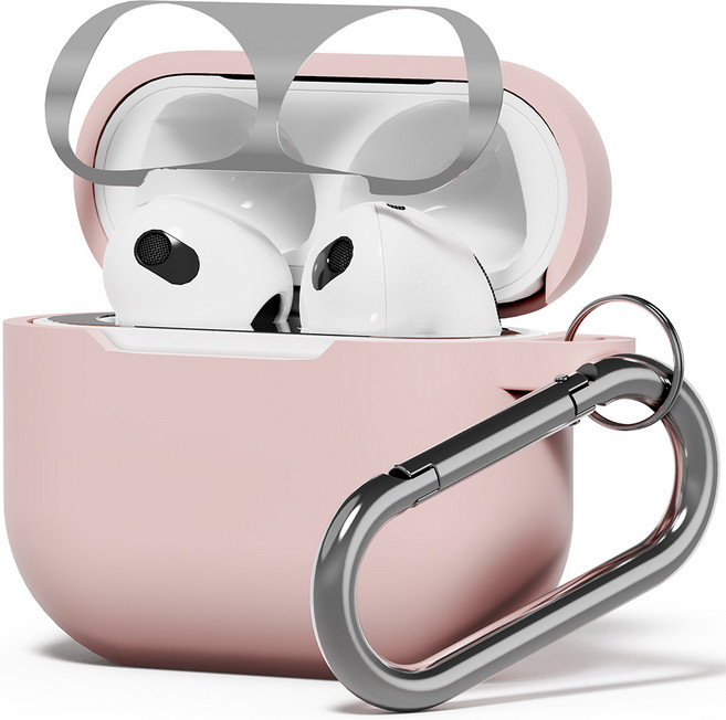 누아트 스무디 실리콘케이스 + 메탈 철가루 방지스티커(랜덤발송), 에어팟3세대, 연핑크, 1개