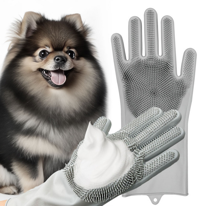 닥터블랭크 강아지 소프트 실리콘 죽은털 제거 목욕 브러쉬 장갑 양손착용 세트, 그레이, 1세트