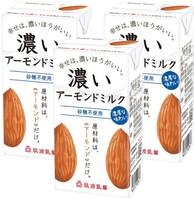TSUKUBA 筑波乳業 香醇原味杏仁飲 無糖, 3瓶, 125ml