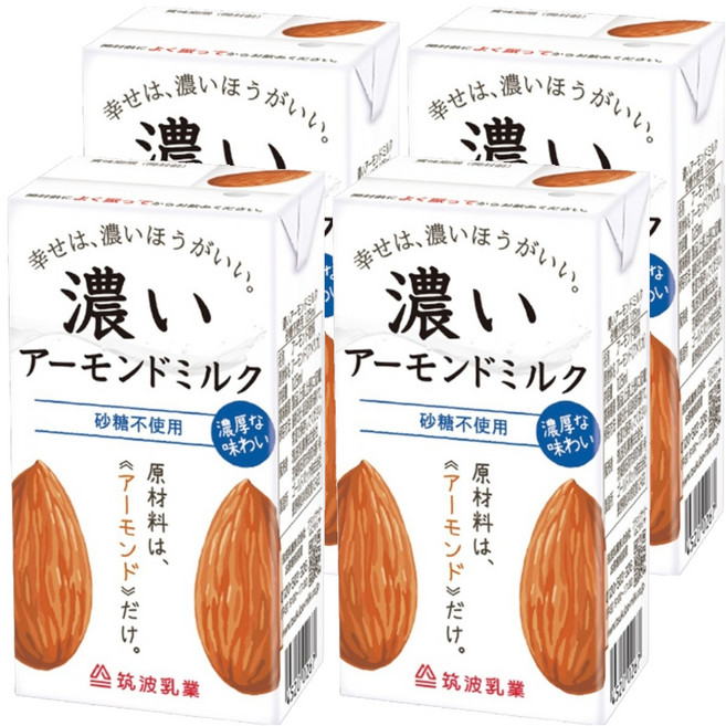 TSUKUBA 筑波乳業 香醇原味杏仁飲 無糖, 4瓶, 125ml