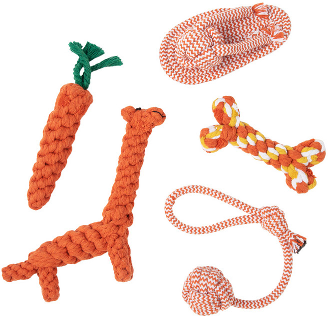코멧 펫 강아지 로프 장난감 5종 세트, 오렌지, 1세트