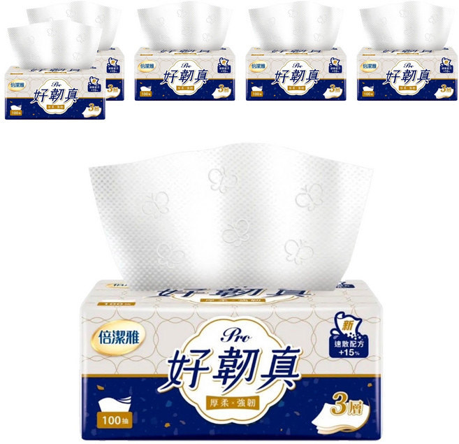 倍潔雅 好韌真 三層抽取式衛生紙, 6包, 1袋