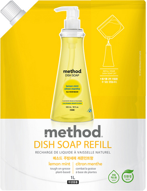 메소드 주방세제 레몬민트향 리필, 1L, 1개