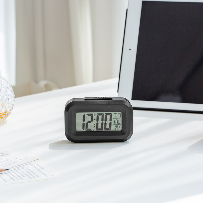 온도 표시 미니 디지털 탁상시계, 블랙